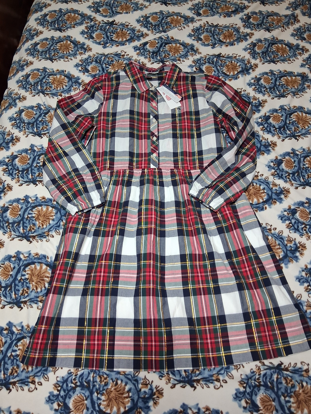 Vineyard Vines Red, Navy and White Plaid Long-Sleeve Girls Dress
